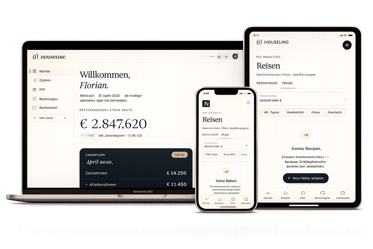 Houselinc dashboard on MacBook, iPad and iPhone